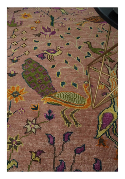 The Jungle Life Peacock on tree Rug Hand Knotted Multi Size Peach Wool Rug - The Rug Decor