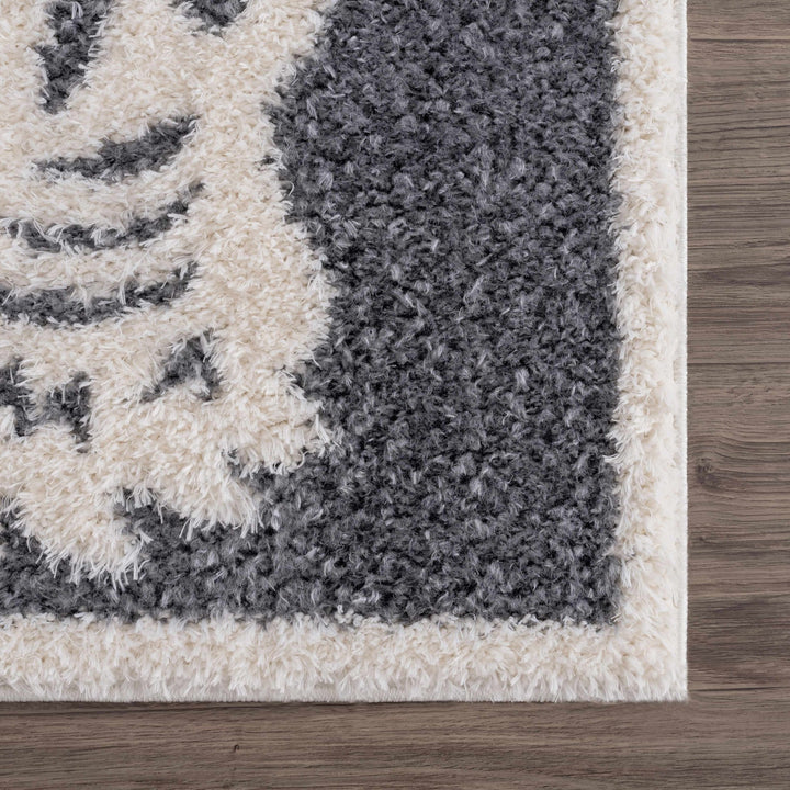 Tibetan Tiger Design Ivory and Charcoal Plush Pile Area Rug - The Rug Decor