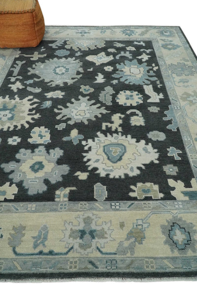 Traditional 8x10, 9x12, 10x14 and 12x15 Hand Knotted Black, Beige and Silver Antique Persian Oushak Wool Rug | NT10 - The Rug Decor