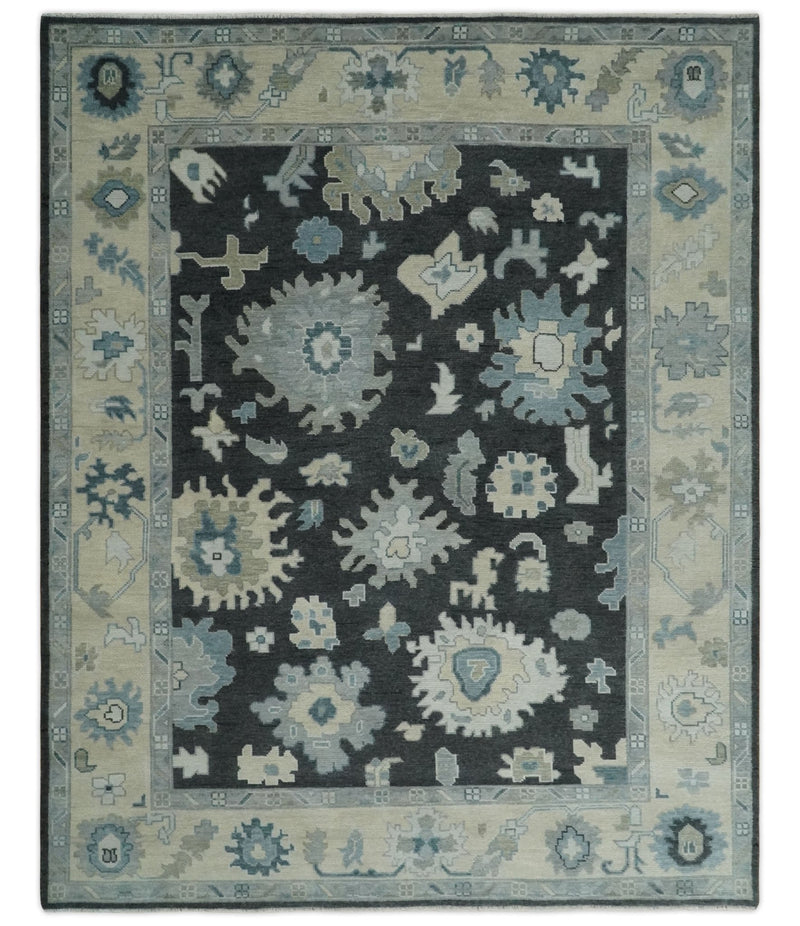 Traditional 8x10, 9x12, 10x14 and 12x15 Hand Knotted Black, Beige and Silver Antique Persian Oushak Wool Rug | NT10 - The Rug Decor