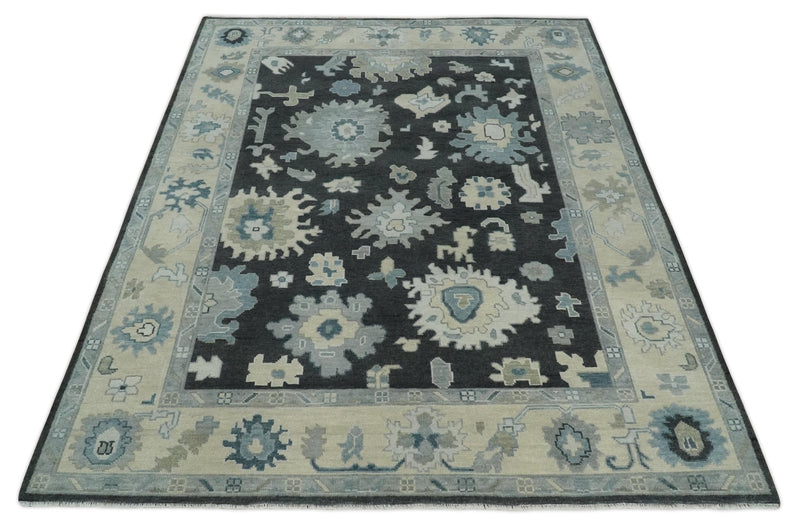 Traditional 8x10, 9x12, 10x14 and 12x15 Hand Knotted Black, Beige and Silver Antique Persian Oushak Wool Rug | NT10 - The Rug Decor