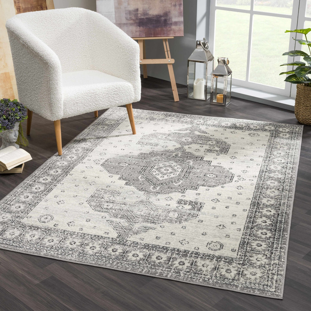 Traditional Beige and Gray Low Pile Indoor Area Rug - The Rug Decor