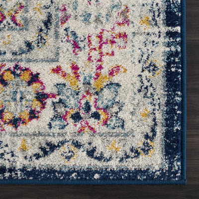 Traditional Beige, Blue and Pink Low Pile Medallion Design Indoor Area Rug - The Rug Decor
