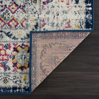 Traditional Beige, Blue and Pink Low Pile Medallion Design Indoor Area Rug - The Rug Decor