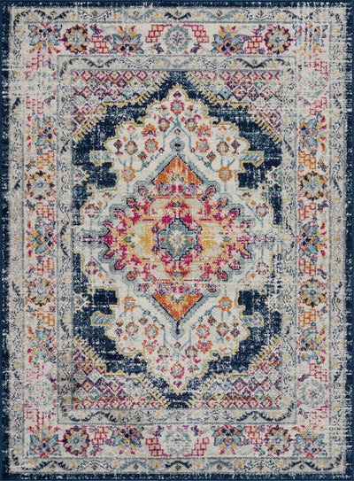Traditional Beige, Blue and Pink Low Pile Medallion Design Indoor Area Rug - The Rug Decor