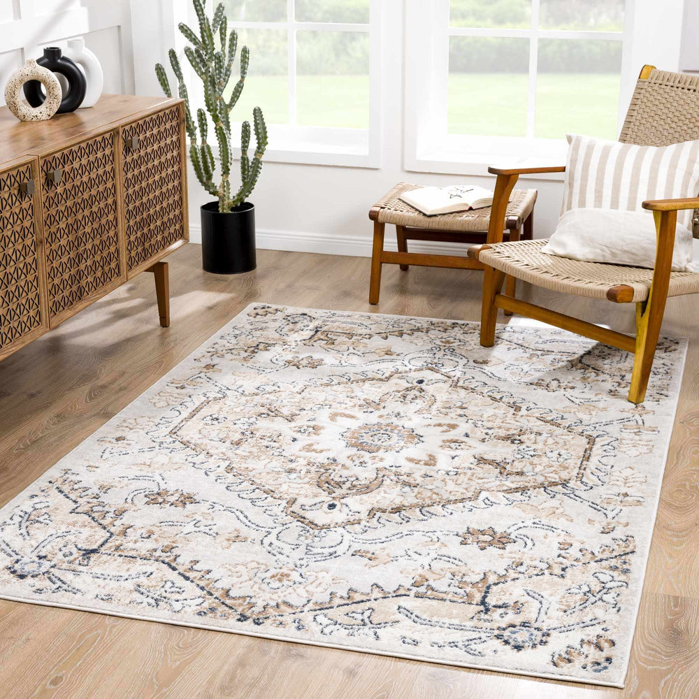Traditional Beige, Camel and Charcoal Medium Pile Area Rug - The Rug Decor