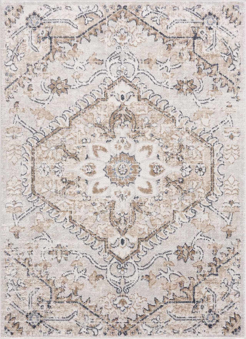 Traditional Beige, Camel and Charcoal Medium Pile Area Rug - The Rug Decor