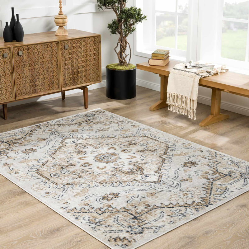 Traditional Beige, Camel and Charcoal Medium Pile Area Rug - The Rug Decor