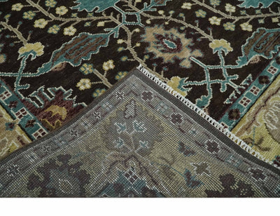 Traditional Black, Beige and Blue Antique Style Hand knotted Wool Area Rug - The Rug Decor