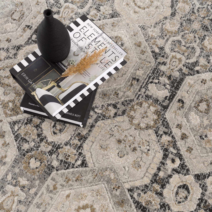 Traditional Black, Charcoal, Beige, Gray Multi color Ikat Texture Pile Area Rug - The Rug Decor