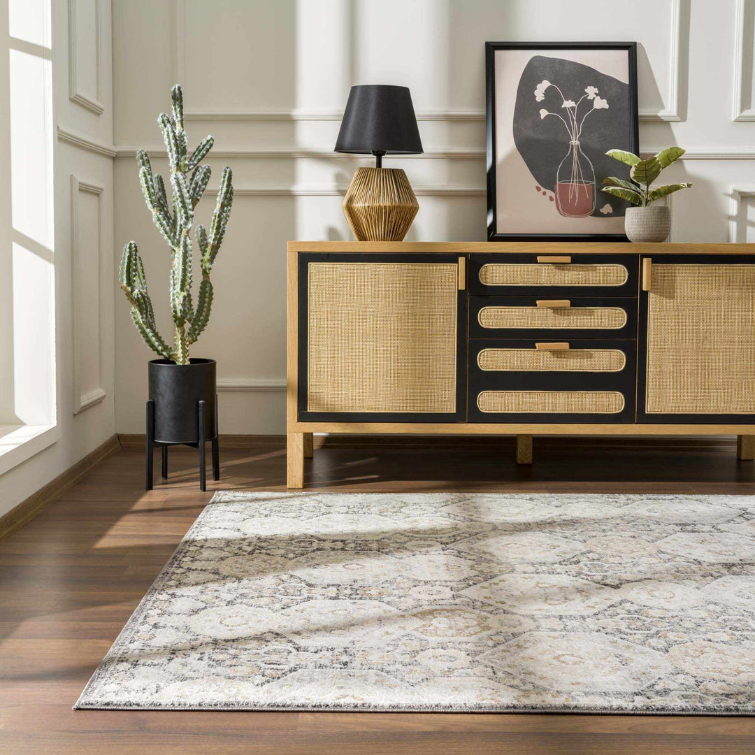 Traditional Black, Charcoal, Beige, Gray Multi color Ikat Texture Pile Area Rug - The Rug Decor