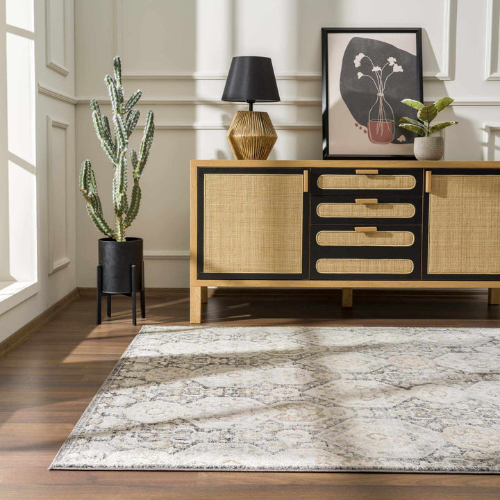 Traditional Black, Charcoal, Beige, Gray Multi color Ikat Texture Pile Area Rug - The Rug Decor