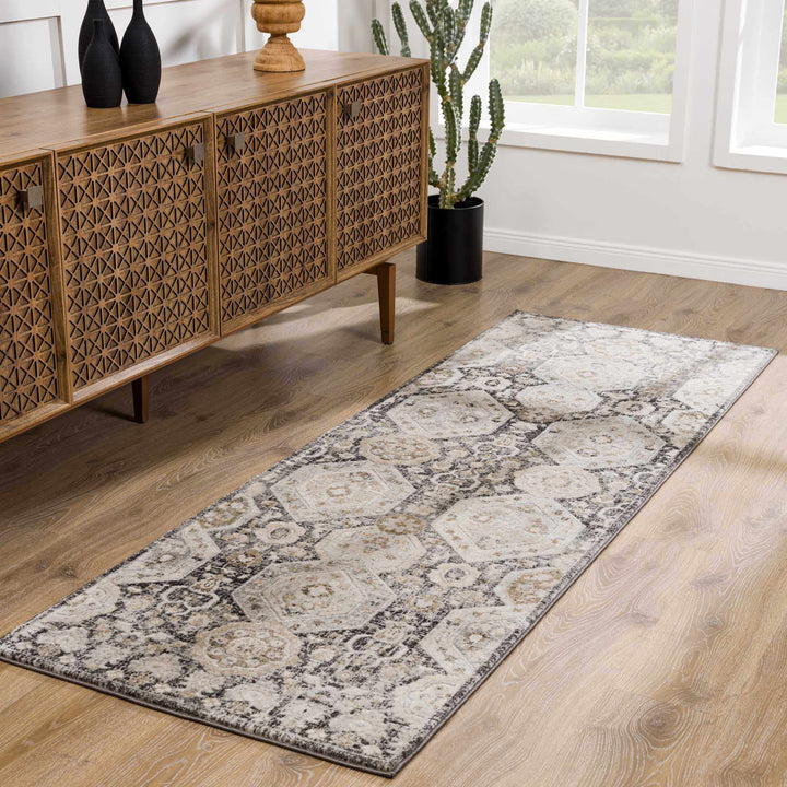 Traditional Black, Charcoal, Beige, Gray Multi color Ikat Texture Pile Area Rug - The Rug Decor