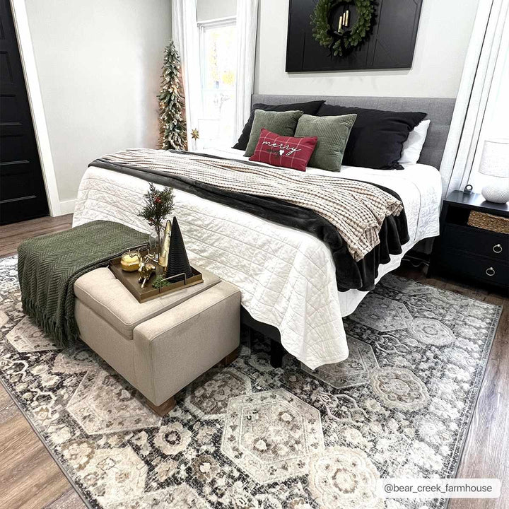 Traditional Black, Charcoal, Beige, Gray Multi color Ikat Texture Pile Area Rug - The Rug Decor