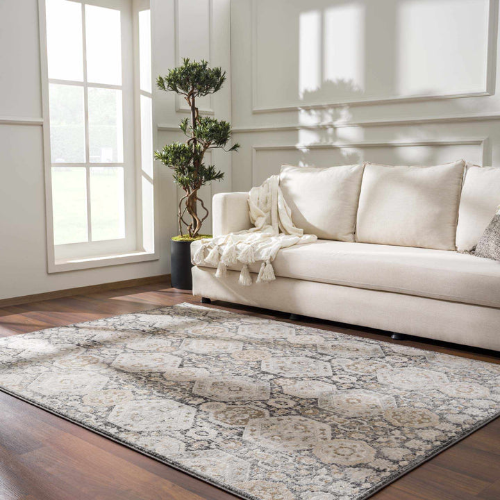 Traditional Black, Charcoal, Beige, Gray Multi color Ikat Texture Pile Area Rug - The Rug Decor