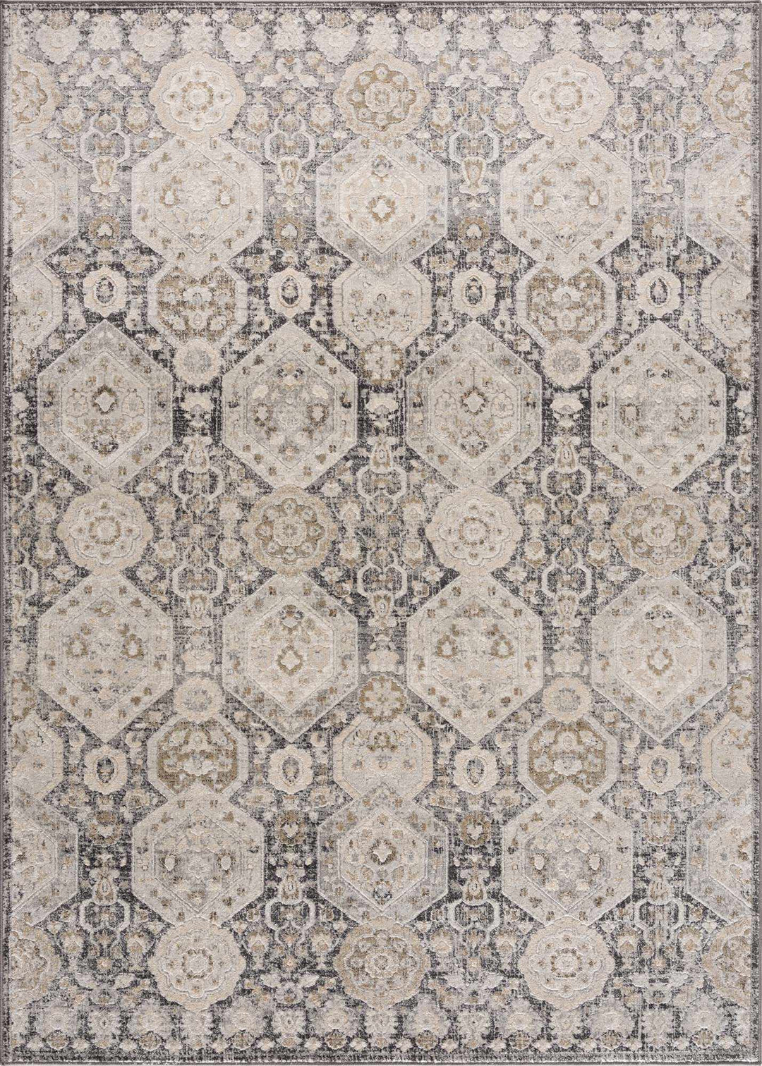 Traditional Black, Charcoal, Beige, Gray Multi color Ikat Texture Pile Area Rug - The Rug Decor