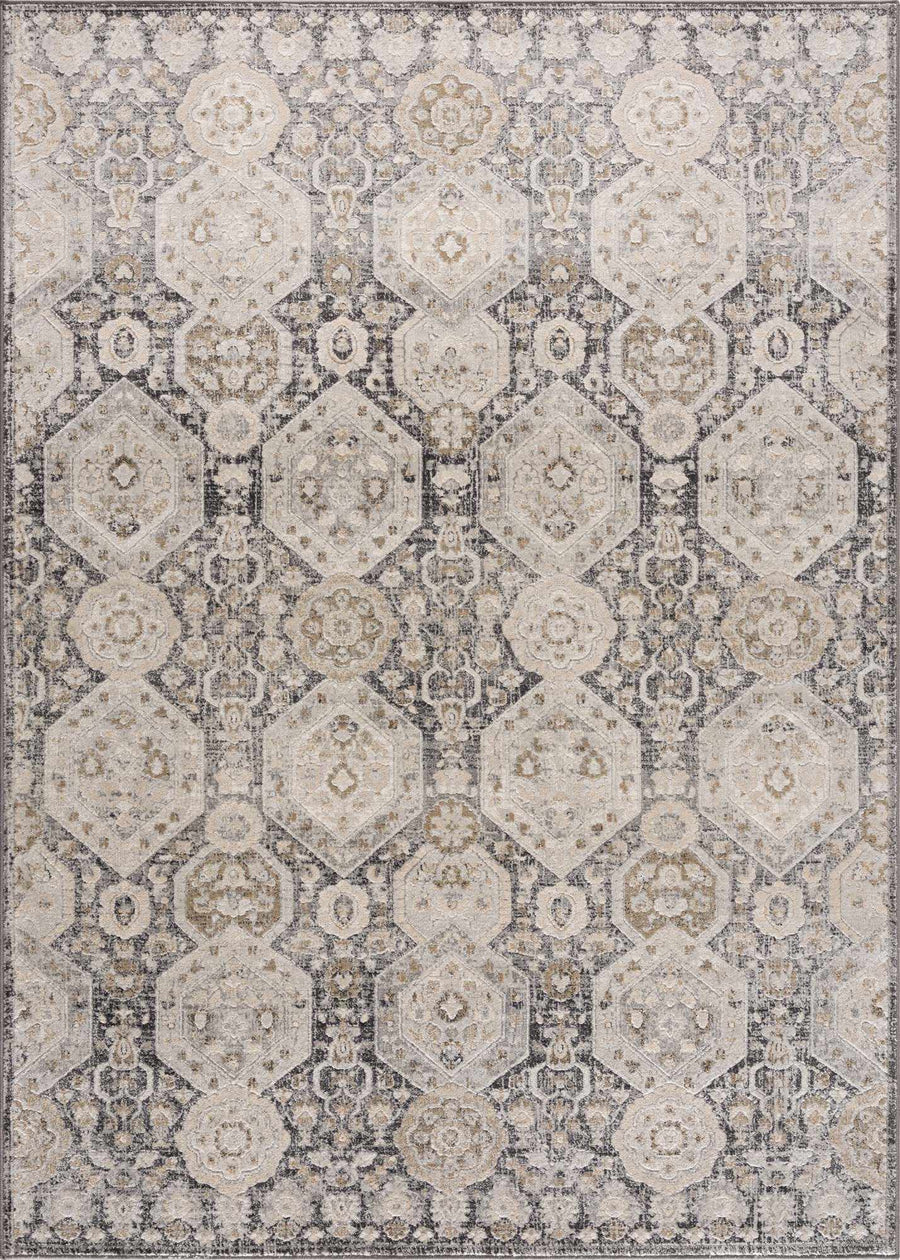 Traditional Black, Charcoal, Beige, Gray Multi color Ikat Texture Pile Area Rug - The Rug Decor