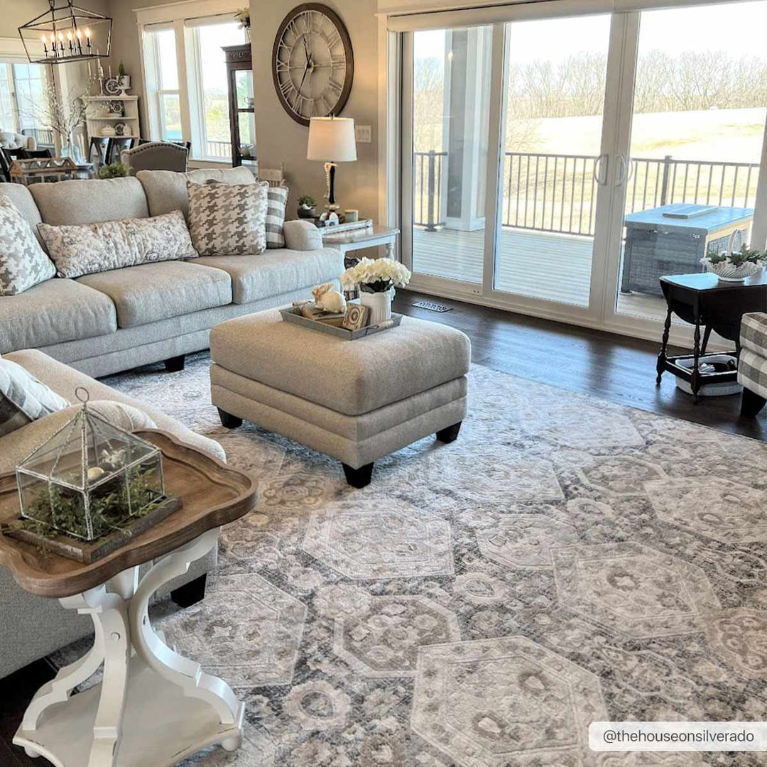 Traditional Black, Charcoal, Beige, Gray Multi color Ikat Texture Pile Area Rug - The Rug Decor