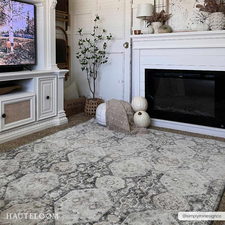 Traditional Black, Charcoal, Beige, Gray Multi color Ikat Texture Pile Area Rug - The Rug Decor