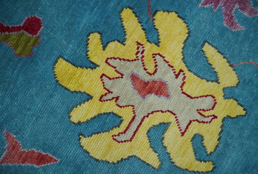 Traditional Blue and Camel Colorful Hand knotted Oushak 8.9x11.10 Wool Area Rug - The Rug Decor