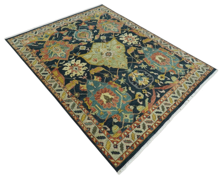 Traditional Blue and Gold Multi Sizes Antique Style Hand knotted Oushak Area Rug - The Rug Decor