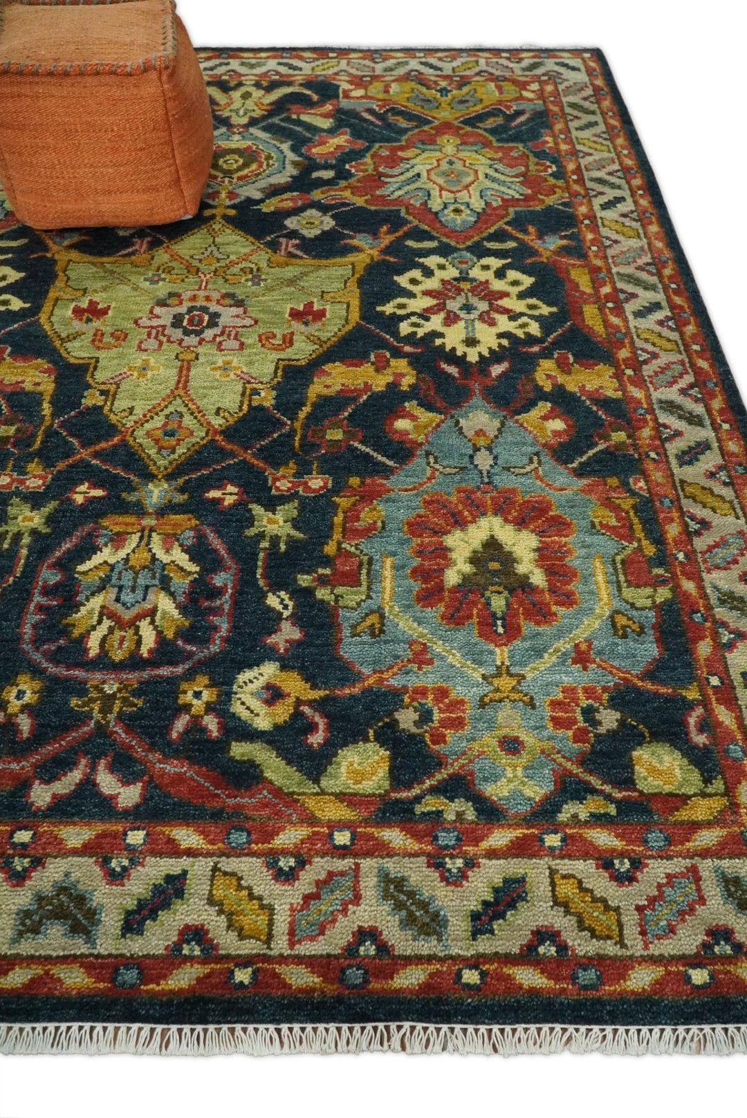 Traditional Blue and Gold Multi Sizes Antique Style Hand knotted Oushak Area Rug - The Rug Decor