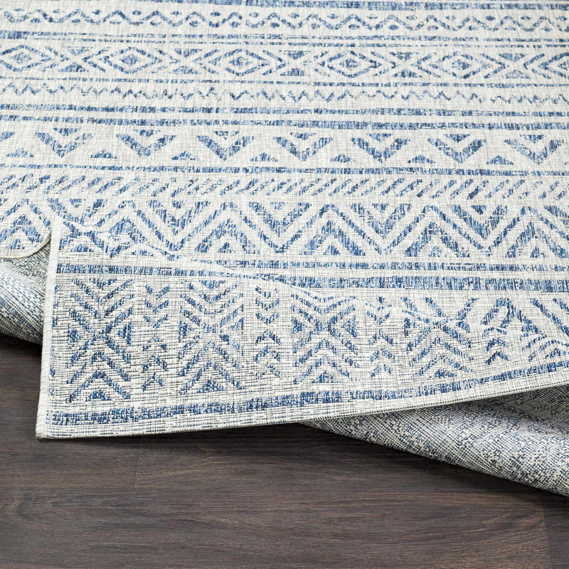 Traditional Blue and Ivory Tribal Design Outdoor Area Rug - The Rug Decor