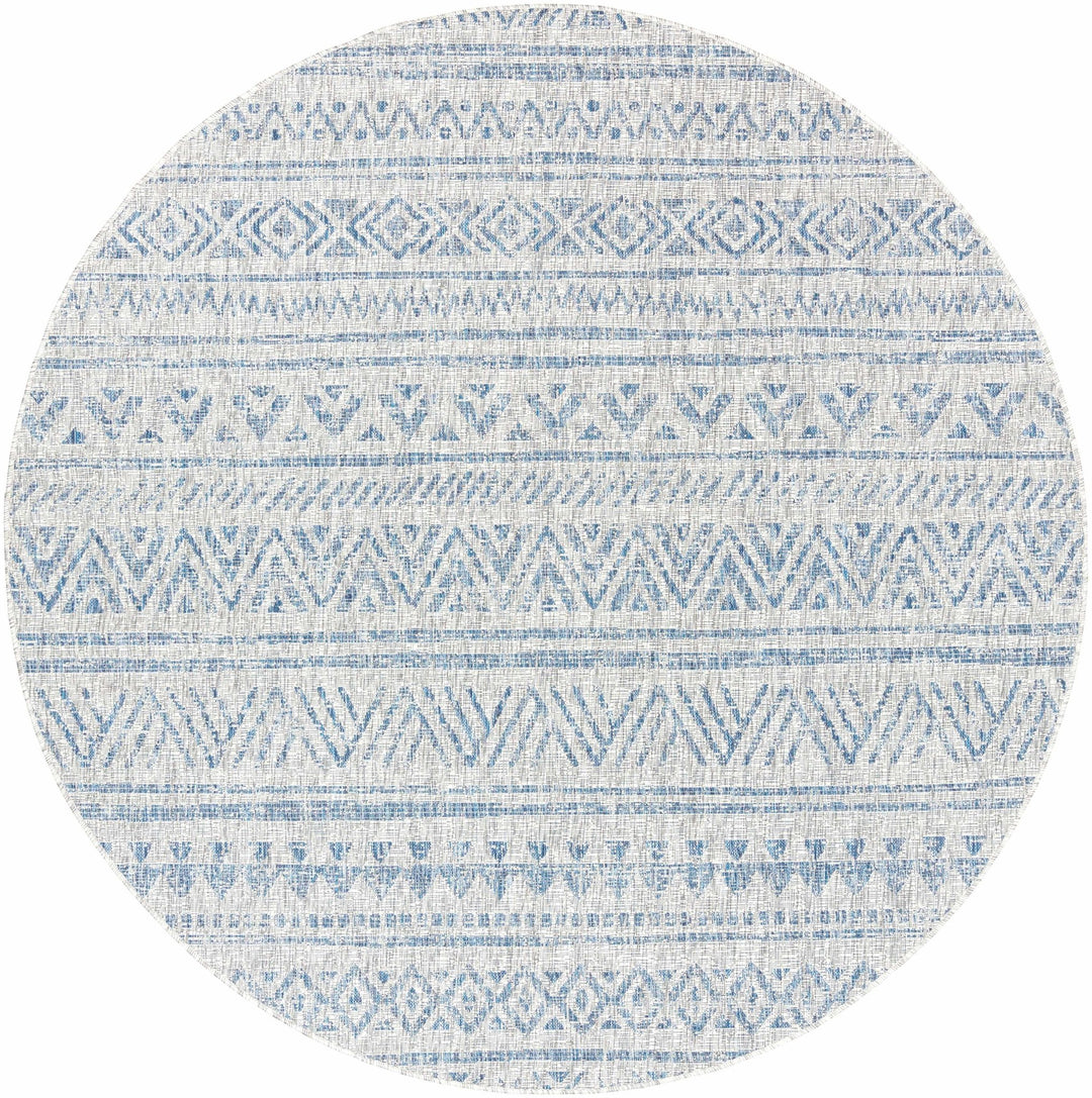 Traditional Blue and Ivory Tribal Design Outdoor Area Rug - The Rug Decor