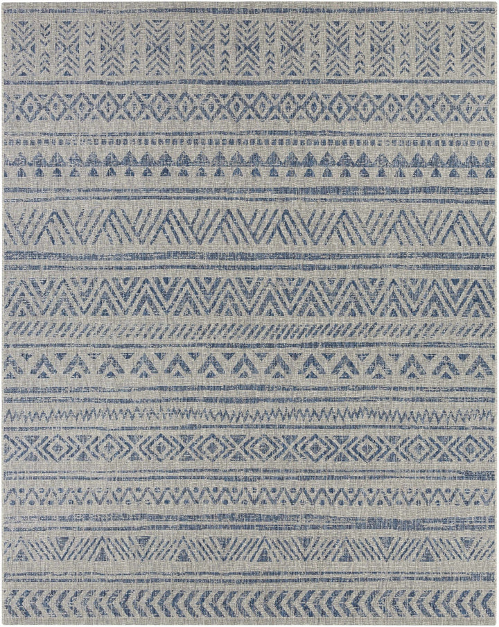 Traditional Blue and Ivory Tribal Design Outdoor Area Rug - The Rug Decor