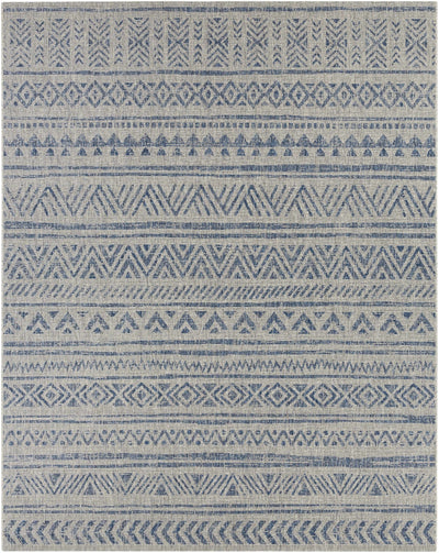 Traditional Blue and Ivory Tribal Design Outdoor Area Rug - The Rug Decor