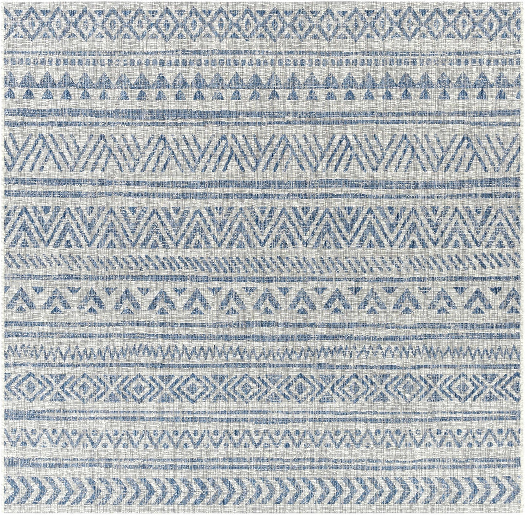 Traditional Blue and Ivory Tribal Design Outdoor Area Rug - The Rug Decor