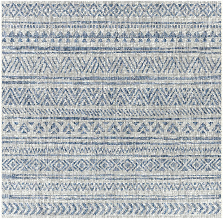 Traditional Blue and Ivory Tribal Design Outdoor Area Rug - The Rug Decor