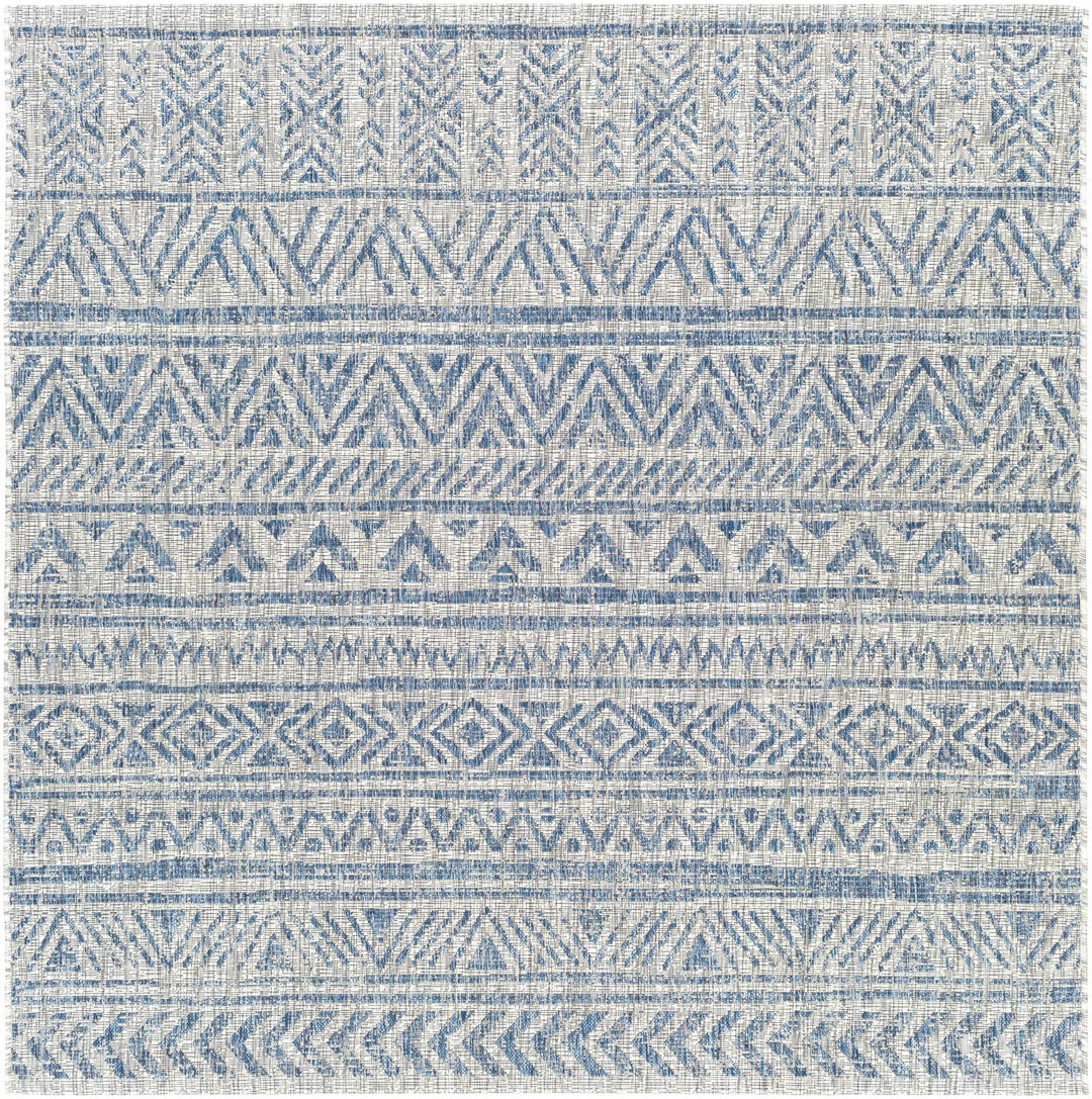 Traditional Blue and Ivory Tribal Design Outdoor Area Rug - The Rug Decor