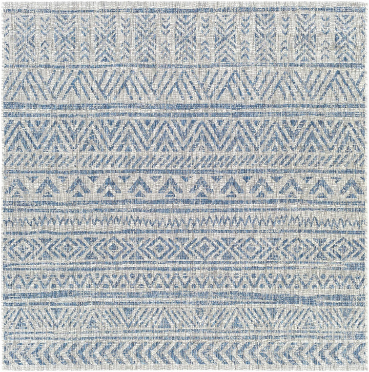 Traditional Blue and Ivory Tribal Design Outdoor Area Rug - The Rug Decor