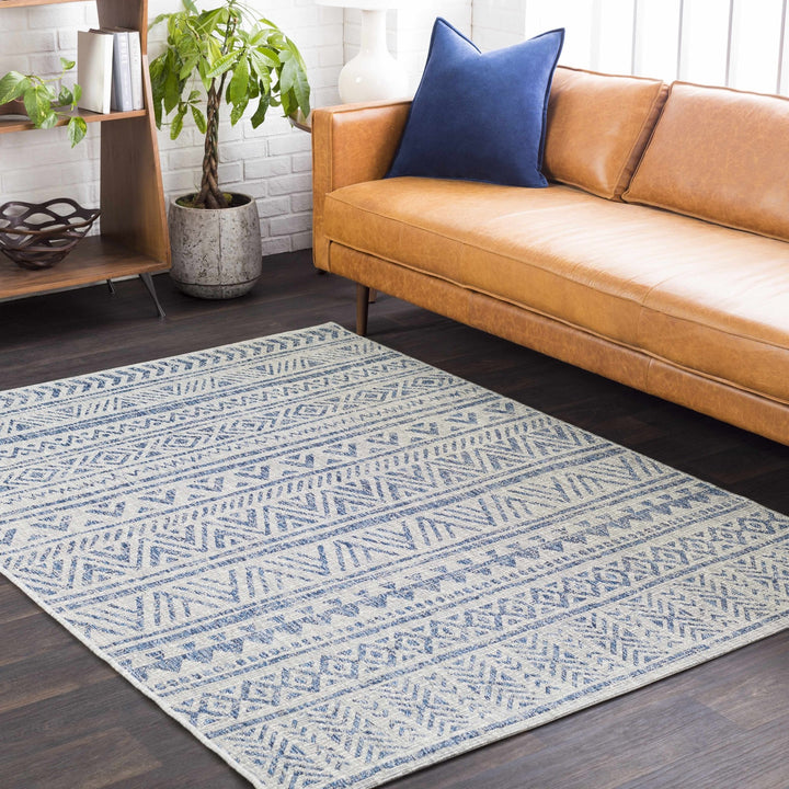 Traditional Blue and Ivory Tribal Design Outdoor Area Rug - The Rug Decor