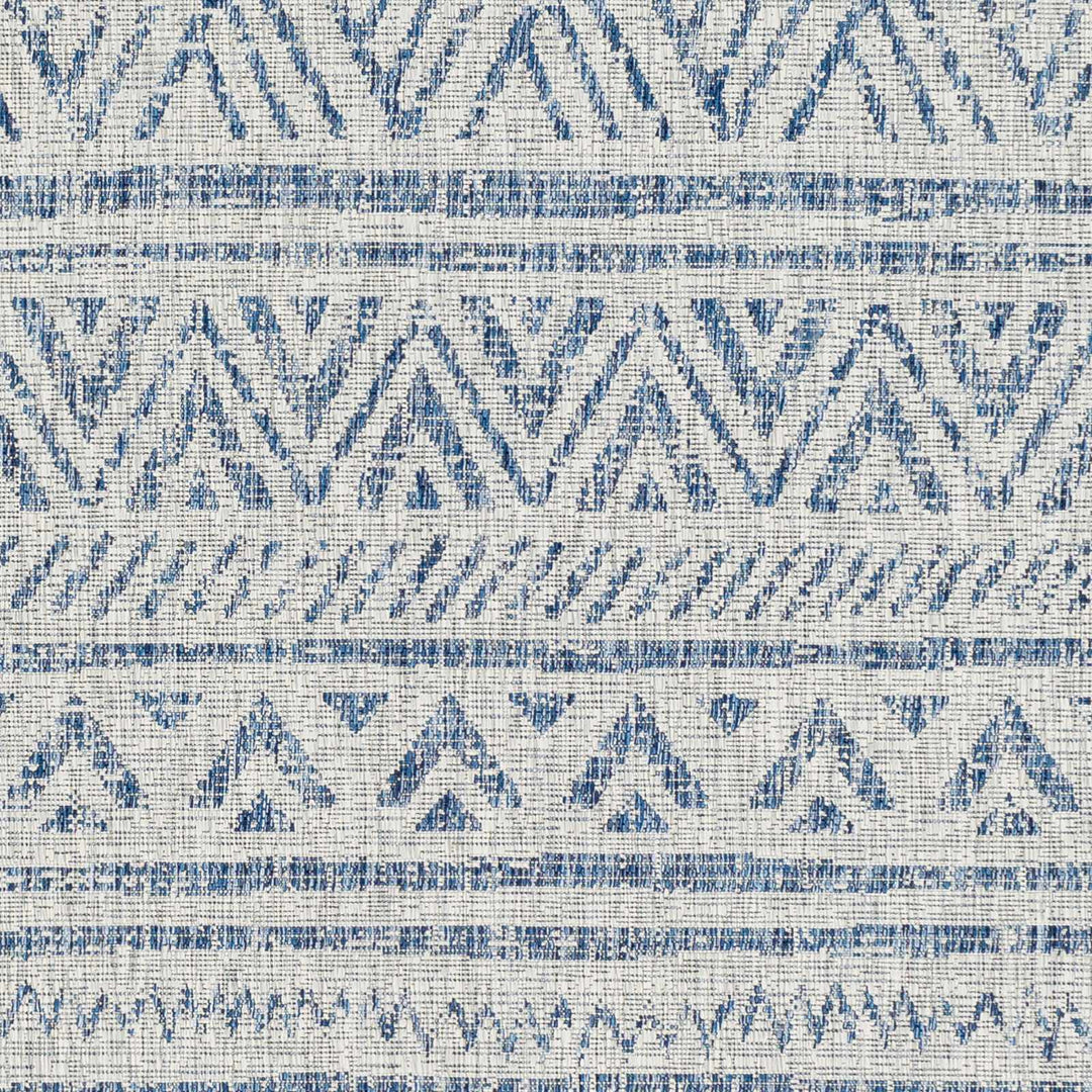 Traditional Blue and Ivory Tribal Design Outdoor Area Rug - The Rug Decor