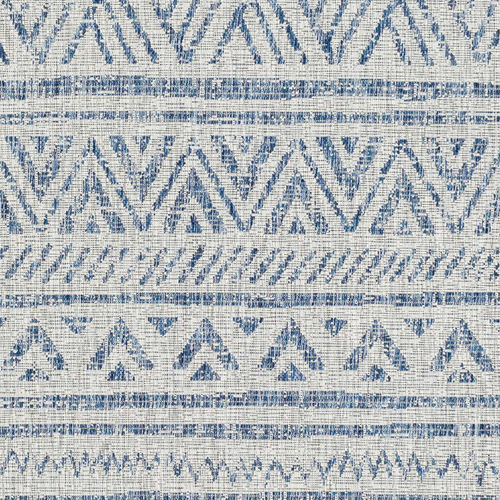 Traditional Blue and Ivory Tribal Design Outdoor Area Rug - The Rug Decor