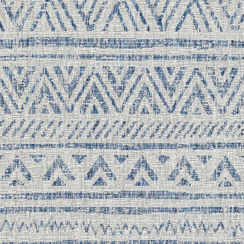 Traditional Blue and Ivory Tribal Design Outdoor Area Rug - The Rug Decor