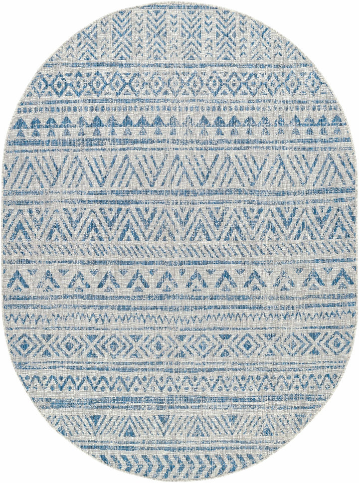 Traditional Blue and Ivory Tribal Design Outdoor Area Rug - The Rug Decor