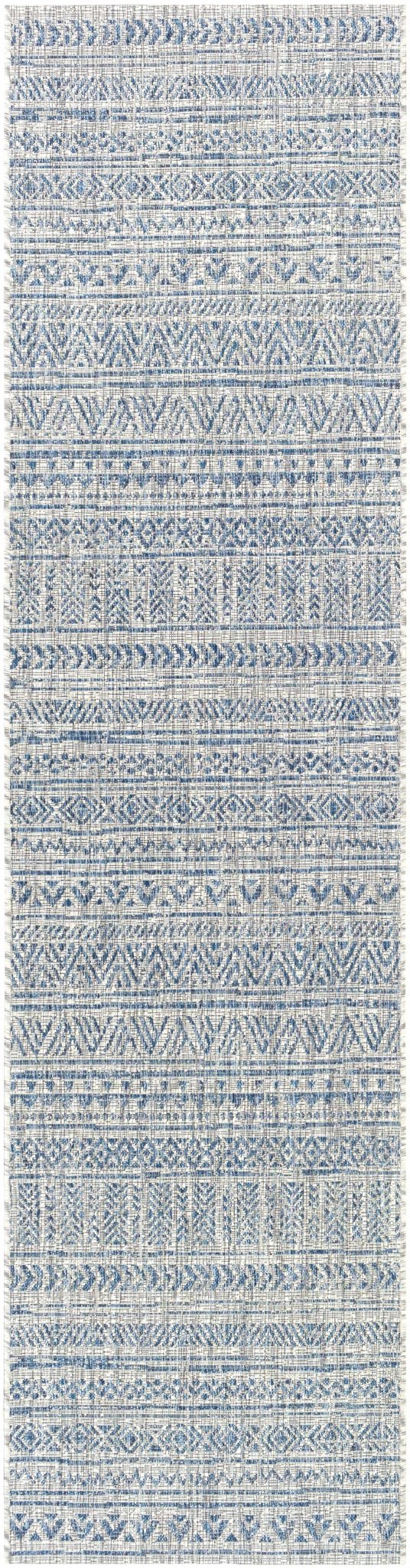 Traditional Blue and Ivory Tribal Design Outdoor Area Rug - The Rug Decor