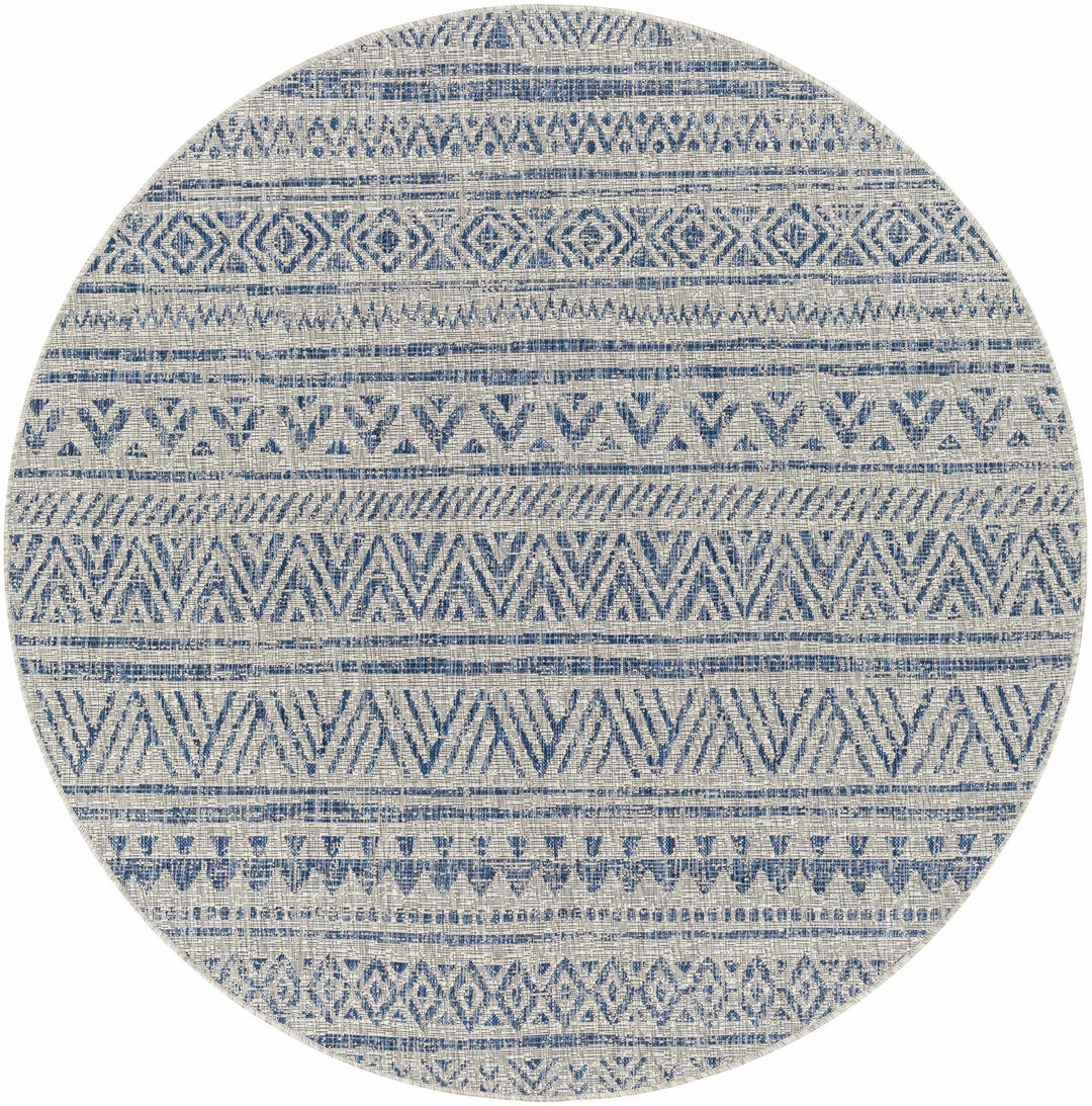 Traditional Blue and Ivory Tribal Design Outdoor Area Rug - The Rug Decor