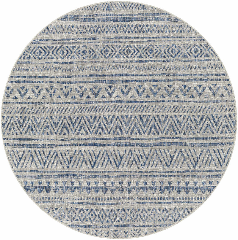 Traditional Blue and Ivory Tribal Design Outdoor Area Rug - The Rug Decor