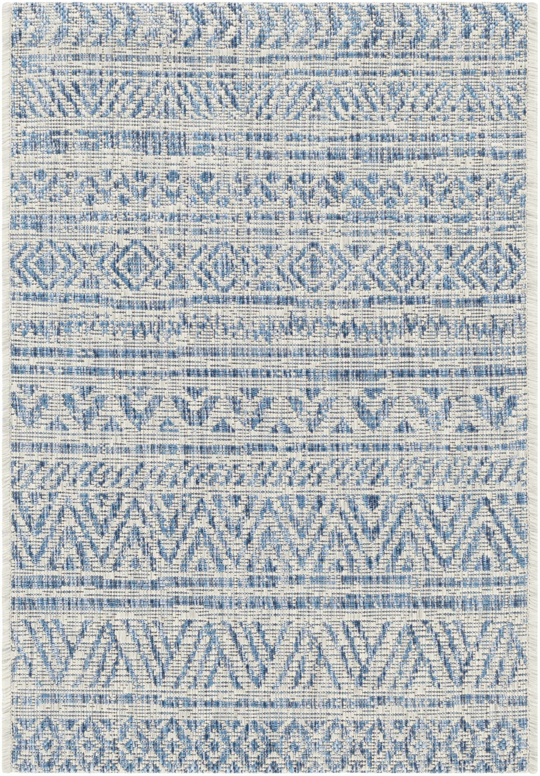 Traditional Blue and Ivory Tribal Design Outdoor Area Rug - The Rug Decor