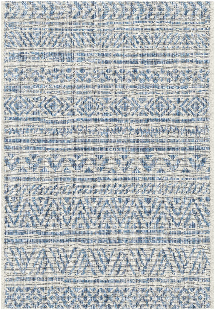 Traditional Blue and Ivory Tribal Design Outdoor Area Rug - The Rug Decor