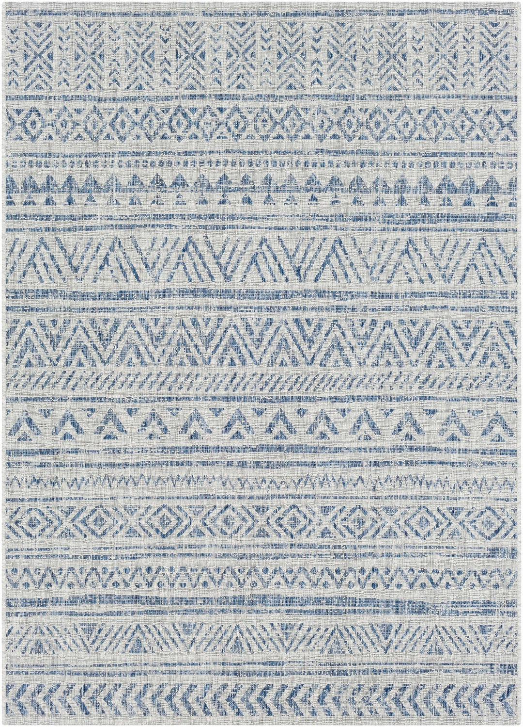 Traditional Blue and Ivory Tribal Design Outdoor Area Rug - The Rug Decor