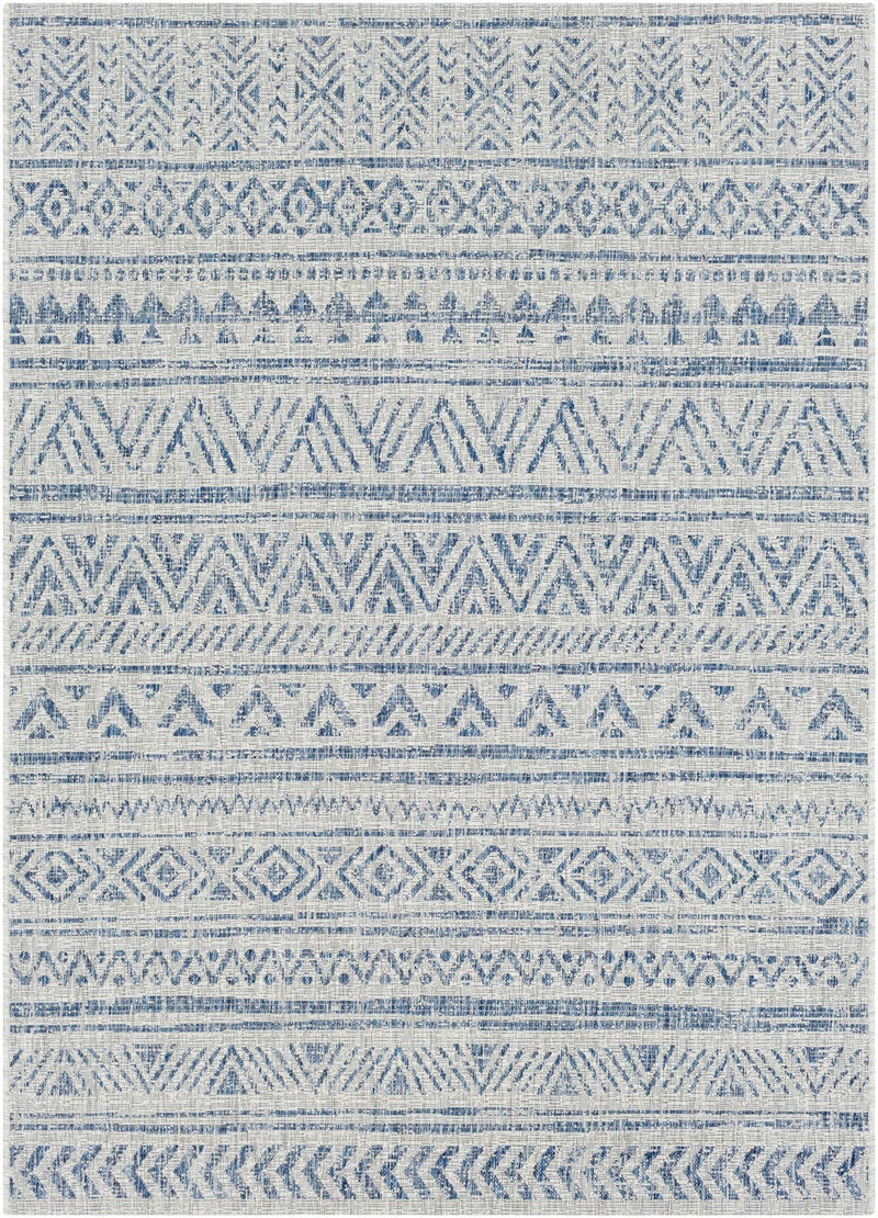 Traditional Blue and Ivory Tribal Design Outdoor Area Rug - The Rug Decor