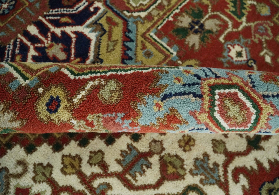Traditional Blue, Rust and Ivory Heriz Serapi Hand knotted Multi Size wool Area Rug - The Rug Decor