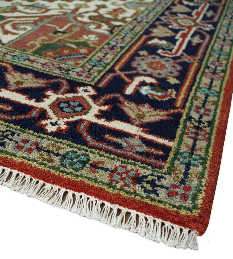 Traditional Blue, Rust and Ivory Heriz Serapi Hand knotted Multi Size wool Area Rug - The Rug Decor