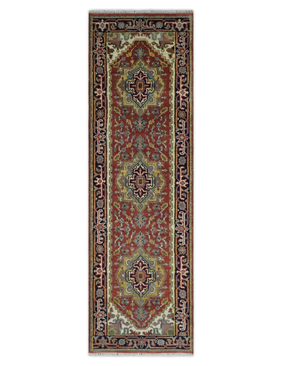 Traditional Blue, Rust and Ivory Heriz Serapi Hand knotted Multi Size wool Area Rug - The Rug Decor