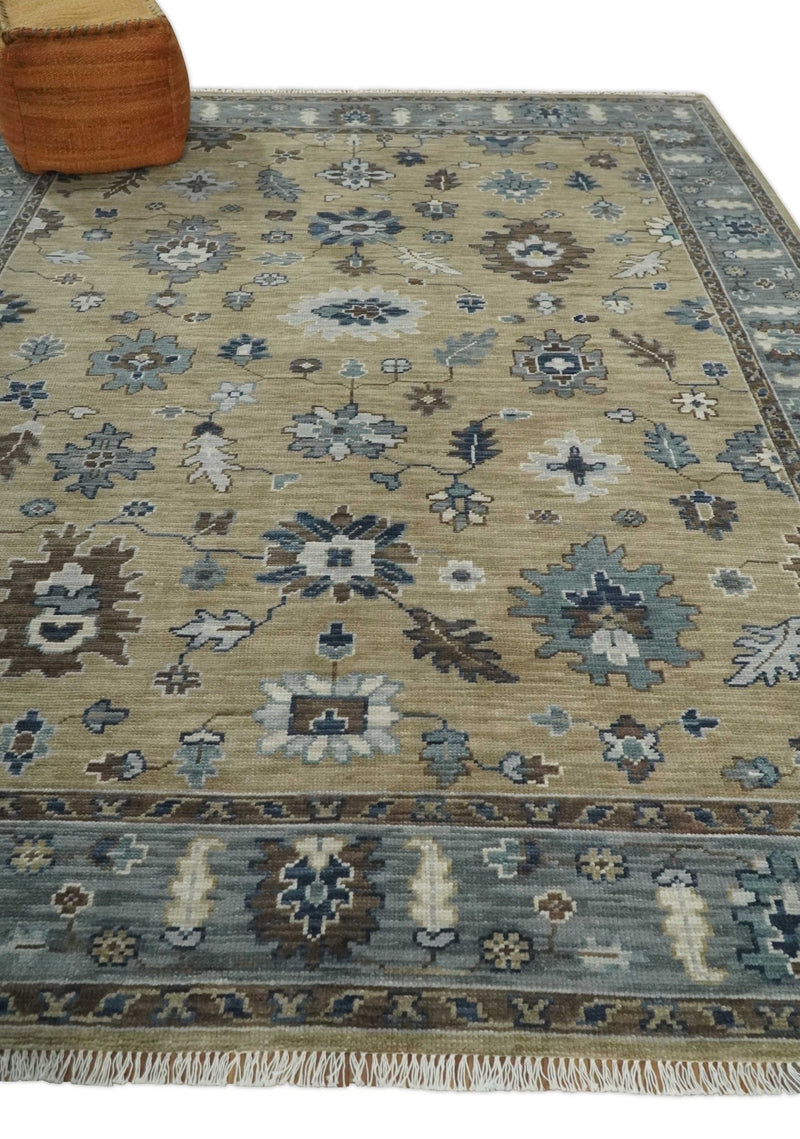 Traditional Brown and Gray Multi Size Turkish Knot Antique Style Floral Hand knotted Oushak Wool Area Rug - The Rug Decor